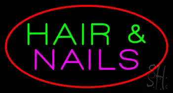 Red Oval Hair and Nails LED Neon Sign