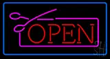 Red Pink Open with Scissors Blue Border LED Neon Sign