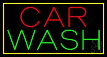 Car Wash Yellow Rectangle Neon Sign