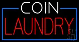 White Coin Red Laundry Blue Border Neon Sign