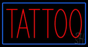 Red Tattoo with Blue Border Neon Sign