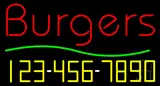 Burgers with Phone Number Neon Sign