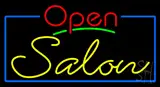 Red Open Salon with Blue Border Neon Sign