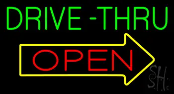 Green Drive-Thru Open Arrow Neon Sign
