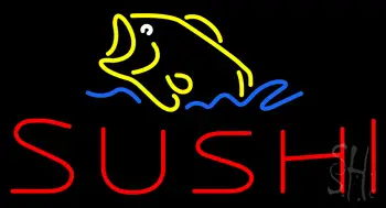 Red Sushi with Fish Logo Neon Sign
