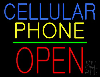 Cellular Phone Block Open Green Line LED Neon Sign