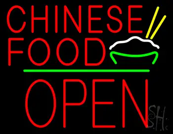 Chinese Food Logo Block Open Green Line LED Neon Sign