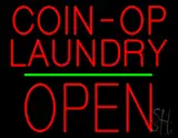 Red Coin-Op Laundry Block Open Green Line LED Neon Sign