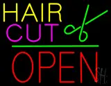Hair Cut Logo Block Open Green Line LED Neon Sign