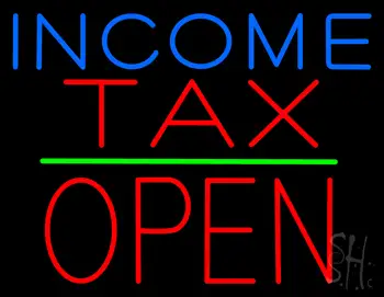 Income Tax Block Open Green Line LED Neon Sign