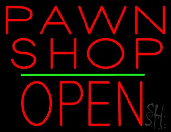 Pawn Shop Block Open Green Line LED Neon Sign