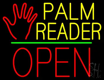 Palm Reader Logo Block Open Green Line LED Neon Sign