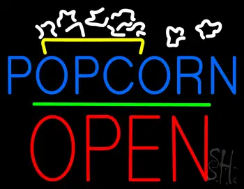 Popcorn Logo Open Block Green Line LED Neon Sign