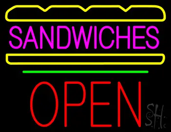 Sandwiches Logo Block Open Green Line LED Neon Sign