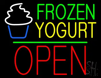 Frozen Yogurt Block Open Green Line LED Neon Sign
