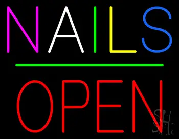 Nails Block Open Green Line LED Neon Sign