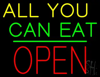 All You Can Eat Block Open Green Line LED Neon Sign