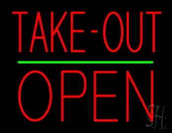 Take-Out Block Open Green Line LED Neon Sign