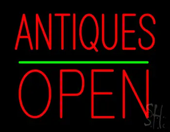 Antiques Block Open Green Line LED Neon Sign