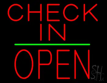 Check In Block Open Green Line LED Neon Sign