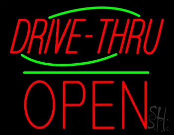 Drive-Thru Block Open Green Line LED Neon Sign