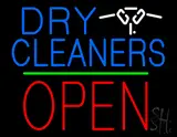 Dry Cleaners Logo Block Open Green Line LED Neon Sign