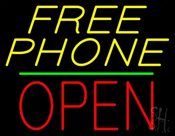 Yellow Free Phone Block Open Green Line LED Neon Sign
