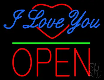 I Love You Logo Block Open Green Line LED Neon Sign