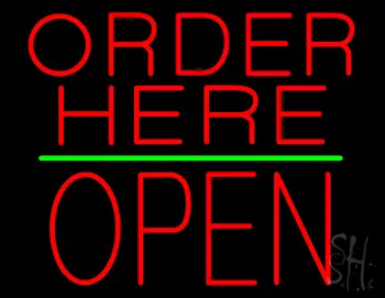 Order Here Block Open Green Line LED Neon Sign
