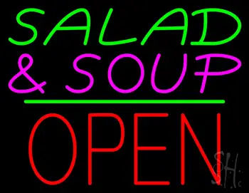 Salad & Soup Block Open Green Line LED Neon Sign