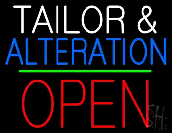 Tailor and Alteration Block Open Green Line LED Neon Sign