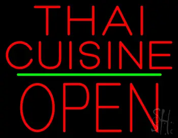Thai Cuisine Block Open Green Line LED Neon Sign