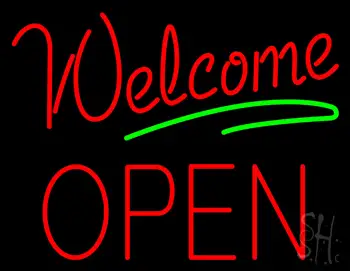 Red Welcome Open Green Line LED Neon Sign