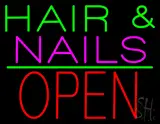 Hair and Nails Block Open Green Line LED Neon Sign