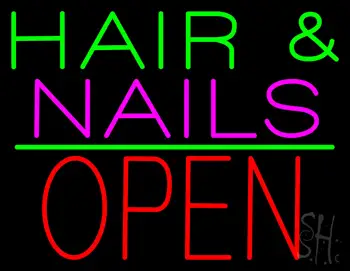 Hair and Nails Block Open Green Line LED Neon Sign