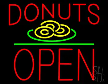 Donut Red and Logo Block Open Green Line LED Neon Sign