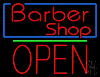 Red Barber Shop Blue Border LED Neon Sign