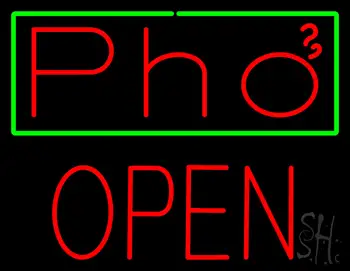 Pho with Green Border Block Open LED Neon Sign