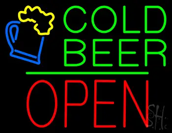 Cold Beer Block Open Green Line LED Neon Sign