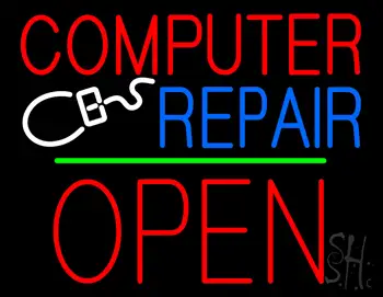 Computer Repair Block Open Green Line LED Neon Sign
