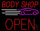 Red Body Shop Open Block LED Neon Sign