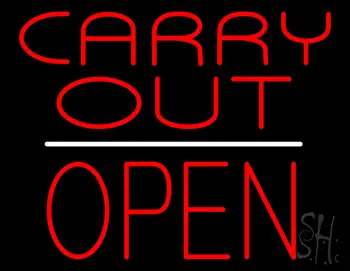 Carry Out Block Open White Line LED Neon Sign