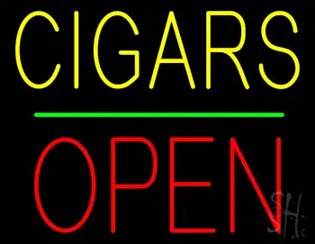 Yellow Cigars Red Block Open Green Line LED Neon Sign