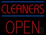 Red Cleaners Blue Lines Block Open LED Neon Sign