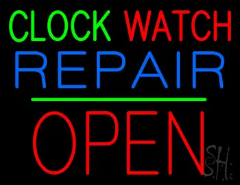 Clock Watch Repair Block Open Green Line LED Neon Sign