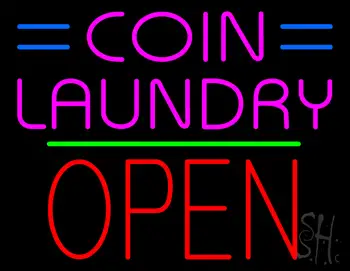 Coin Laundry Block Open Green Line LED Neon Sign