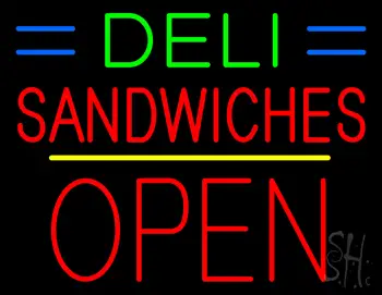 Deli Sandwiches Block Open Yellow Line LED Neon Sign