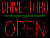 Red Drive-Thru Block Open Green Line LED Neon Sign