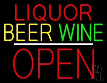 Liquor Beer Wine Block Open White Line LED Neon Sign