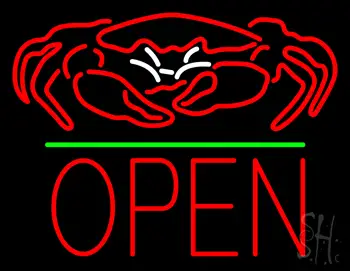 Crab Seafood Logo Block Open Green Line LED Neon Sign
